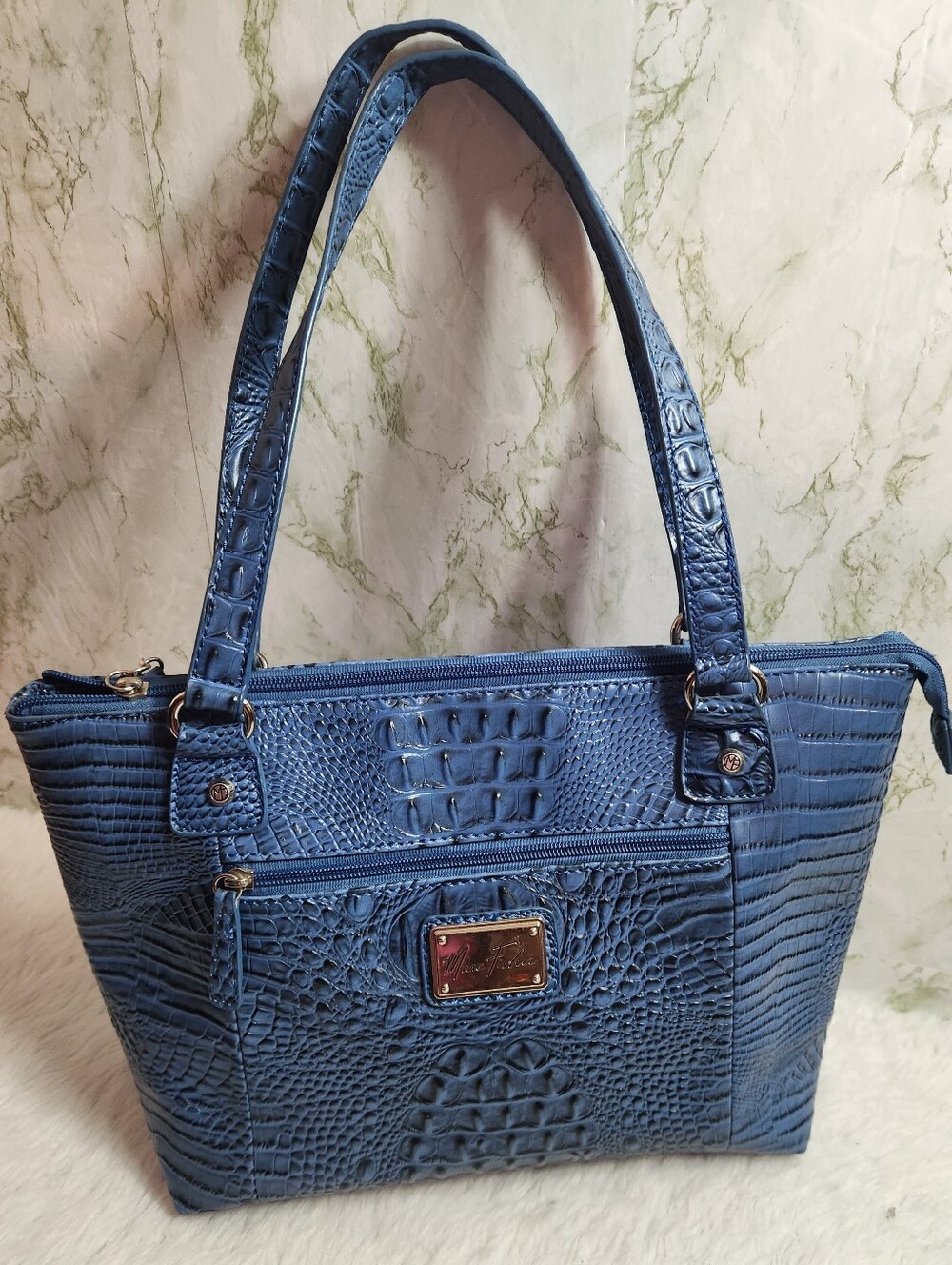 Marc Fisher Crocodile Embossed Blue Shoulder Bag